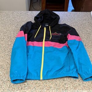 Universal Black, Pink, and Blue Hooded Jacket